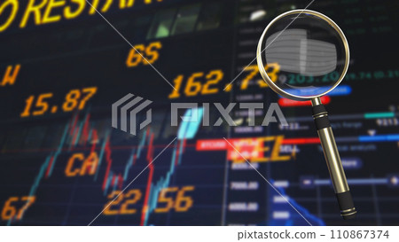 The magnifying glass on chart for Business concept 3d rendering. The magnifying glass on chart for Business concept 3d rendering. 110867374