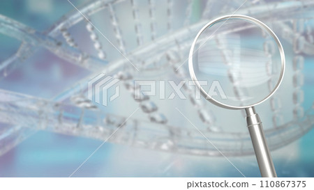 The magnifying glass on sci Background 3d rendering. The magnifying glass on sci Background 3d rendering. 110867375