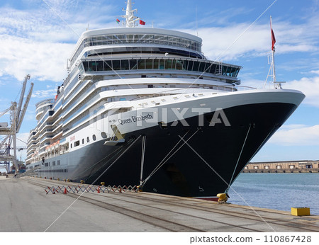 Luxury cruise ship Queen Elizabeth at anchor 110867428