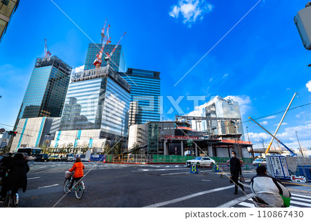 Osaka Umeda, view of skyscrapers under development in the Minamigai area, December 25th, Japan Osaka Umeda, view of skyscrapers under development in the Minamigai area, December 25th, Japan 110867430