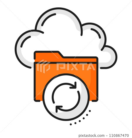 Color database, network server, cloud storage icon. Cloud computing datacenter, SQL database platform or data backup storage center line vector icon with file folder and cloud Color database, network server, cloud storage icon. Cloud computing datacenter, SQL database platform or data backup storage center line vector icon with file folder and cloud 110867470