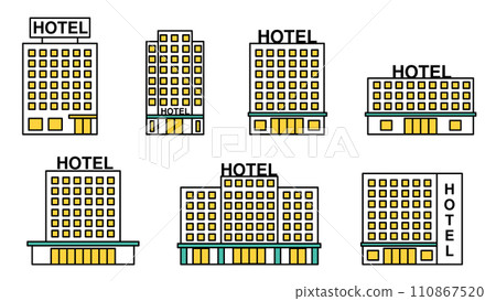 各種酒店建築的簡單圖標集 110867520