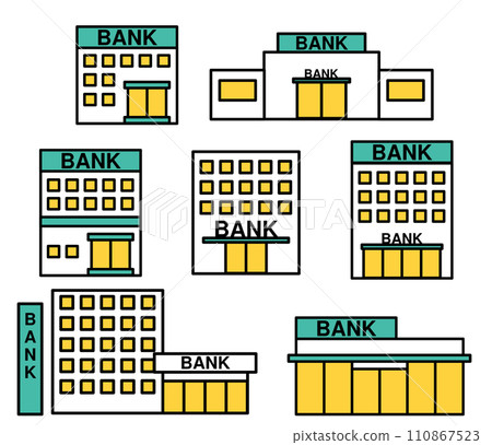 各種銀行大樓的簡單圖標 110867523