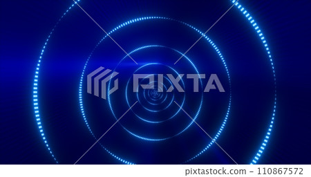 Blue energy digital circles tunnel frame made of lines and dots futuristic magical glowing bright. Abstract background Blue energy digital circles tunnel frame made of lines and dots futuristic magical glowing bright. Abstract background 110867572