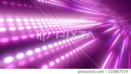 Abstract bright purple background pattern of flying lines of dots and glowing circles of futuristic digital energy magical bright particles Abstract bright purple background pattern of flying lines of dots and glowing circles of futuristic digital energy magical bright particles 110867574