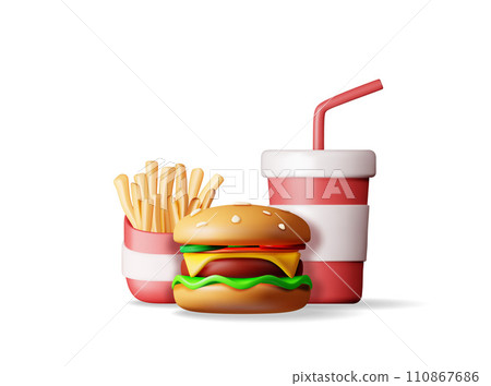 3D Cup of Cola with Fries and Cheeseburger 110867686