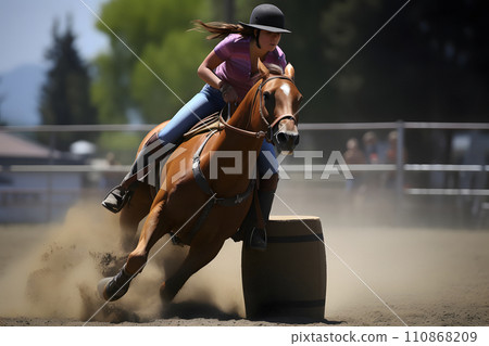 women horse barrel racing, neural network generated image 110868209