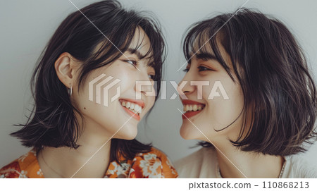 Inspiring couple photo of happy Japanese female homosexuals 110868213