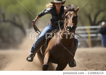women horse barrel racing, neural network generated image 110868214