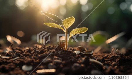 plant and money growing up on stacks of coins, neural network generated image plant and money growing up on stacks of coins, neural network generated image 110868264