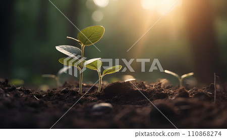 plant growing up on forest floor, neural network generated image 110868274