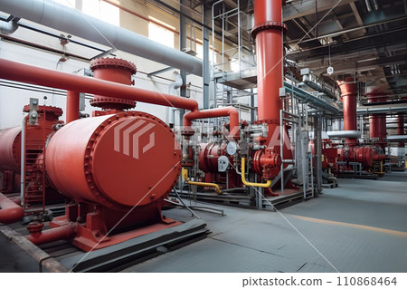 Equipment piping inside of a modern chemical refinery, neural network generated picture Equipment piping inside of a modern chemical refinery, neural network generated picture 110868464
