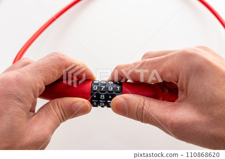 Match the numbers on the dial wire lock to unlock it. Match the numbers on the dial wire lock to unlock it. 110868620