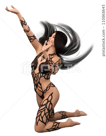 3D Fantasy warrior woman with black hair 3D Fantasy warrior woman with black hair 110868645