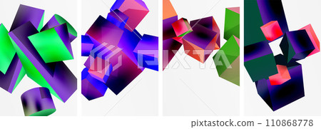 Composition of 3d cubes and other geometric elements background design for wallpaper, business card, cover, poster, banner, brochure, header, website 110868778