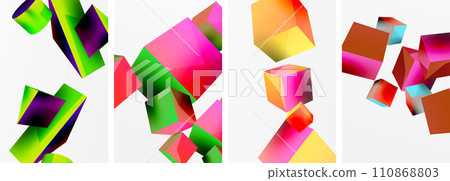 Composition of 3d cubes and other geometric elements background design for wallpaper, business card, cover, poster, banner, brochure, header, website 110868803