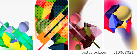 Set of geometric abstract composition with spheres and triangles. Vector illustration For Wallpaper, Banner, Background, Card, Book Illustration, landing page Set of geometric abstract composition with spheres and triangles. Vector illustration For Wallpaper, Banner, Background, Card, Book Illustration, landing page 110868821