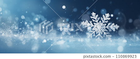 AI-generated content. Light Winter Background with Snowflake Closeup, Generative AI 110869923