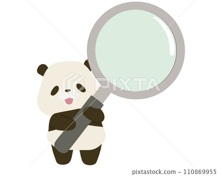 Smiling panda with a magnifying glass 110869955