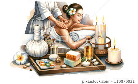 Tranquil Spa Experience with Woman Receiving Back Massage 110870021