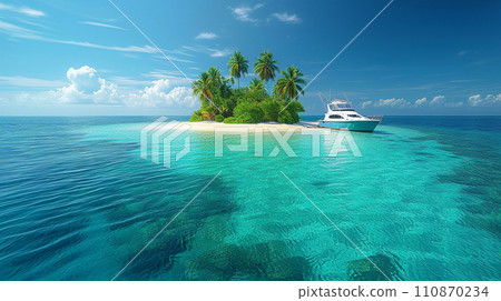 南海孤島,遊艇,碧海藍天:詳細CG 南海孤島,遊艇,碧海藍天:詳細CG 110870234