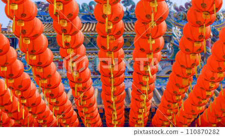 The red lanterns decorated in chinese new year festival at chinatown area. The red lanterns decorated in chinese new year festival at chinatown area. 110870282