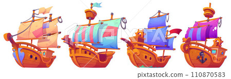 Set of old wooden ships 110870583