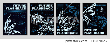 Y2k retro poster design with tribal abstract shape Y2k retro poster design with tribal abstract shape 110870647