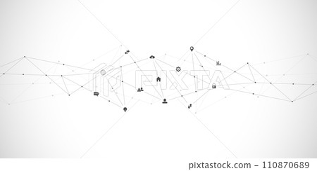 Information technology background with infographic elements and flat icons. Digital technology, network connection and communication concept. Vector illustration. 110870689