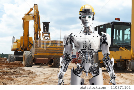 Robots at construction sites, Androids at construction sites, working robots, civil engineering business, robot business 110871101