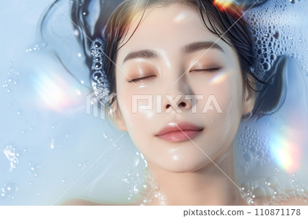 亞洲女性的美麗形象（頭部水療/皮膚護理）“AI生成圖像” 110871178