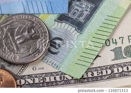 American dollars and European euros close-up 110871313