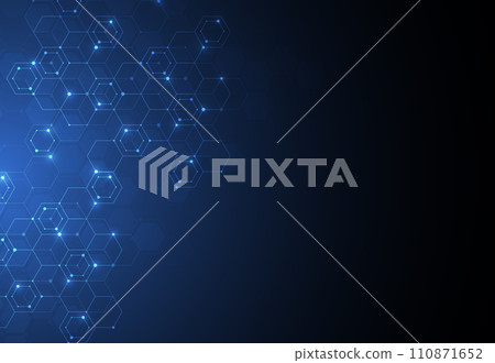 Abstract science template. Technology lines and dots connection background. Wallpaper or banner with a DNA molecules. Vector illustration 110871652