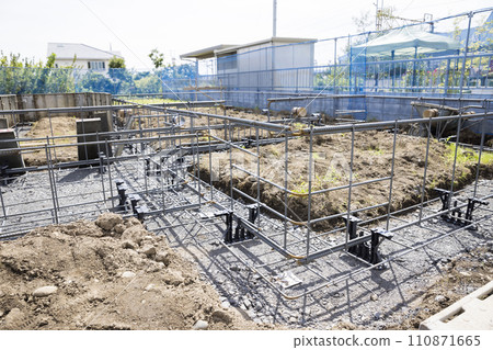 Image of foundation work rebar assembly Image of foundation work rebar assembly 110871665