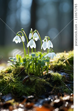 AI-generated content. a beautiful icy snowdrop in the middle of the forest 110871765