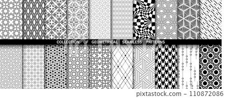 Geometric set of seamless black and white patterns. Simple vector graphics Geometric set of seamless black and white patterns. Simple vector graphics 110872086