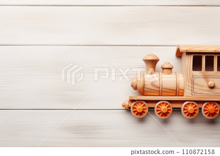 AI generated Wooden toy train locomotive on brown background with copy space AI generated Wooden toy train locomotive on brown background with copy space 110872158