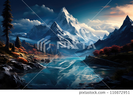 Winter frosty landscape in late autumn in the mountains 110872951