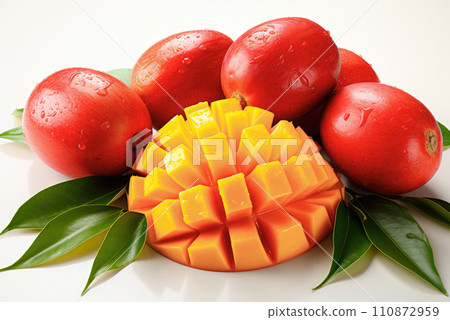 Chopped mango fruit and whole fruits Chopped mango fruit and whole fruits 110872959