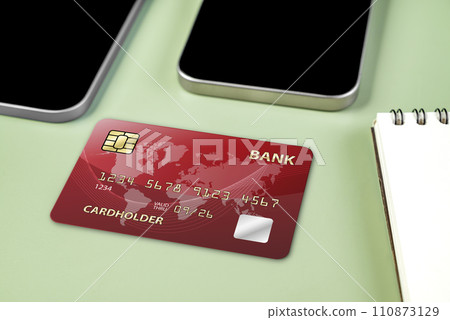 Credit cards and tablets with mobile phones with empty screens for mobile payment, banking, or online shopping Credit cards and tablets with mobile phones with empty screens for mobile payment, banking, or online shopping 110873129