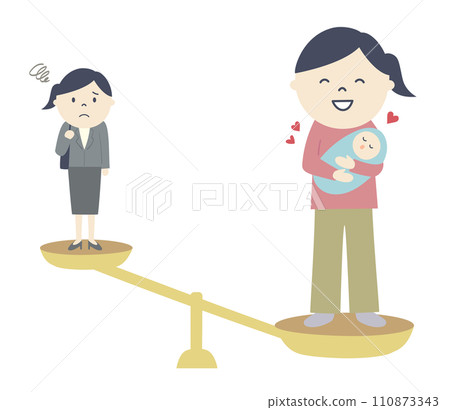 Illustration of a mother who prioritizes childcare over work 110873343