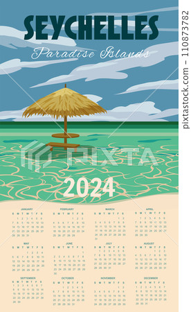 Calendar 2024 Seychelles travel poster wall vintage Calendar 2024 Seychelles travel poster wall vintage 110873782