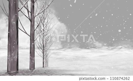 Winter scenery> Light snow falling on the cold earth Background material for text 110874262
