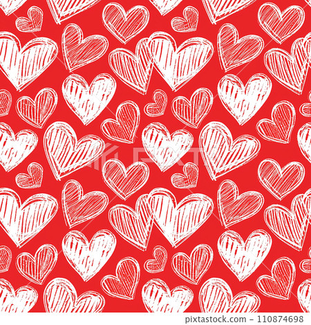 Fun pink and white abstract line doodle hearts seamless pattern. tile 110874698