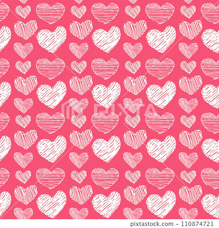 Fun pink and white abstract line doodle hearts seamless pattern. tile 110874721