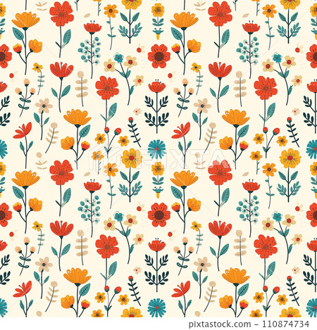cute cartoon childish flowers background tile 110874734