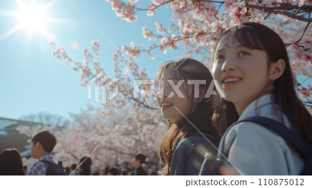 AI圖像生成：女孩和朋友一起看櫻花 110875012