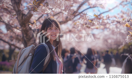 AI圖像生成：女孩和朋友一起看櫻花 110875013