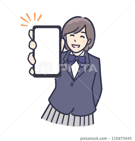 身穿制服的微笑女學生展示她已看到和收到的通知 110875045