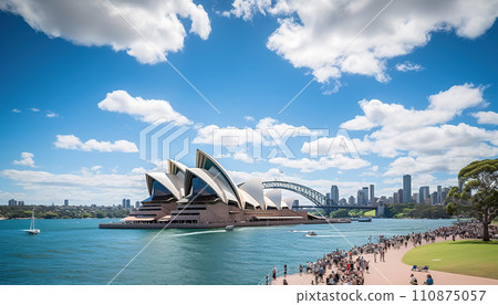 Sydney opera house daylight aerial view landscape arts centre Australia harbour architecture AI generated 110875057